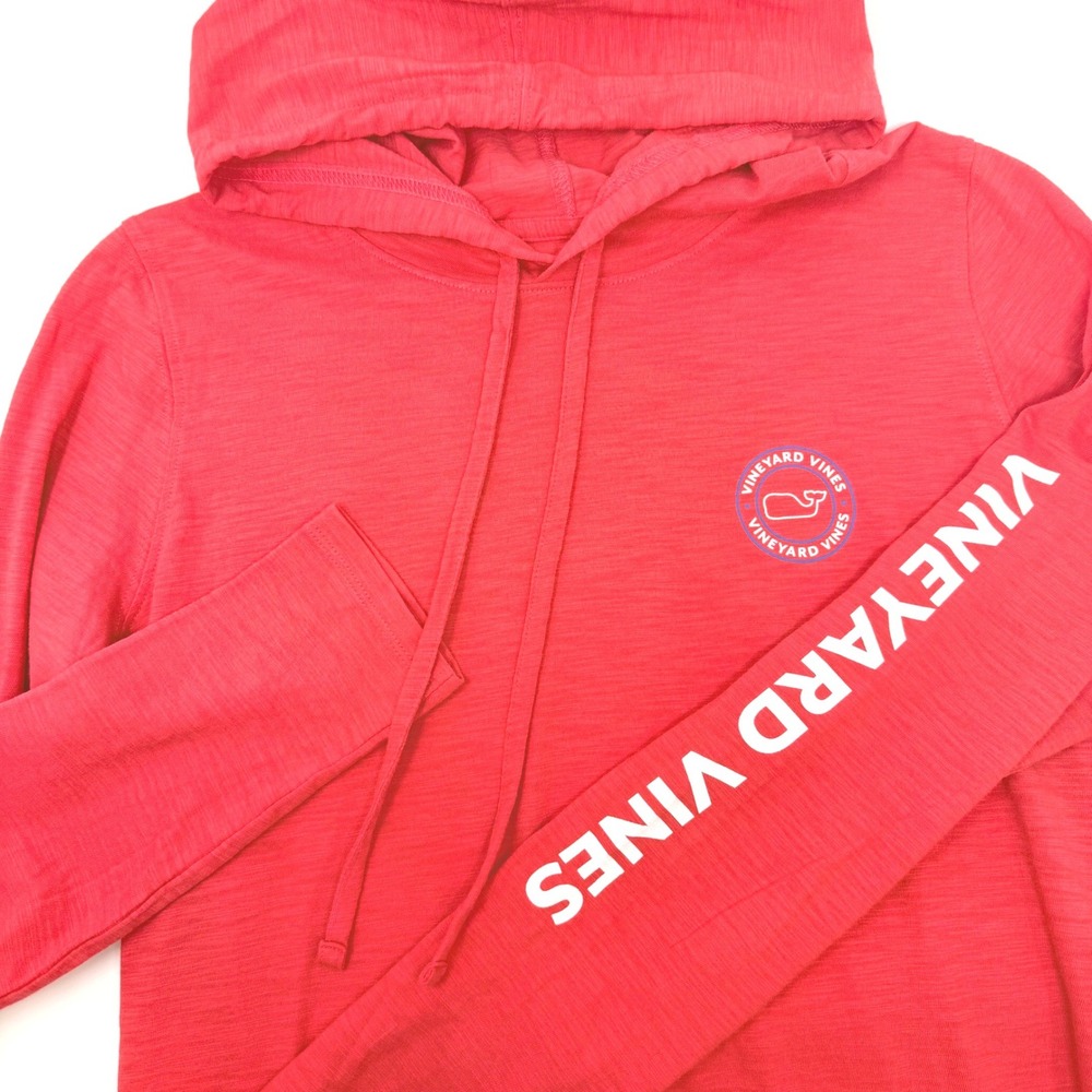 Vineyard Vines Mens Small Red Slub Cotton Graphic Logo Long Sleeve Hoodie